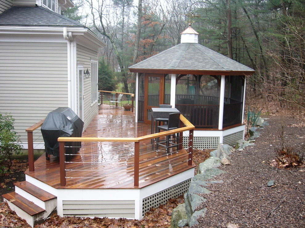 gazebo and deck with wire railings